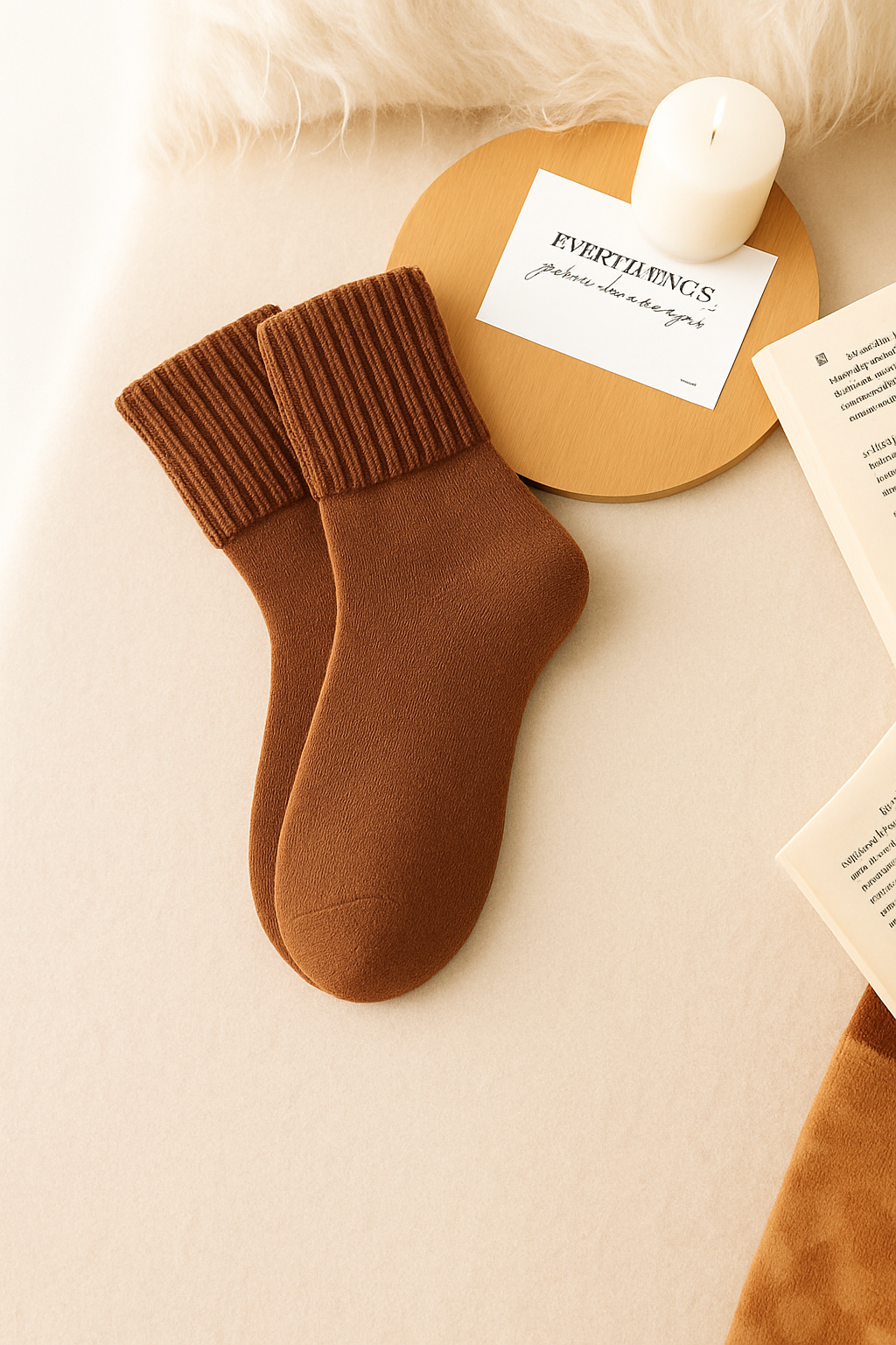 Fleece-lined, thickened French terry socks