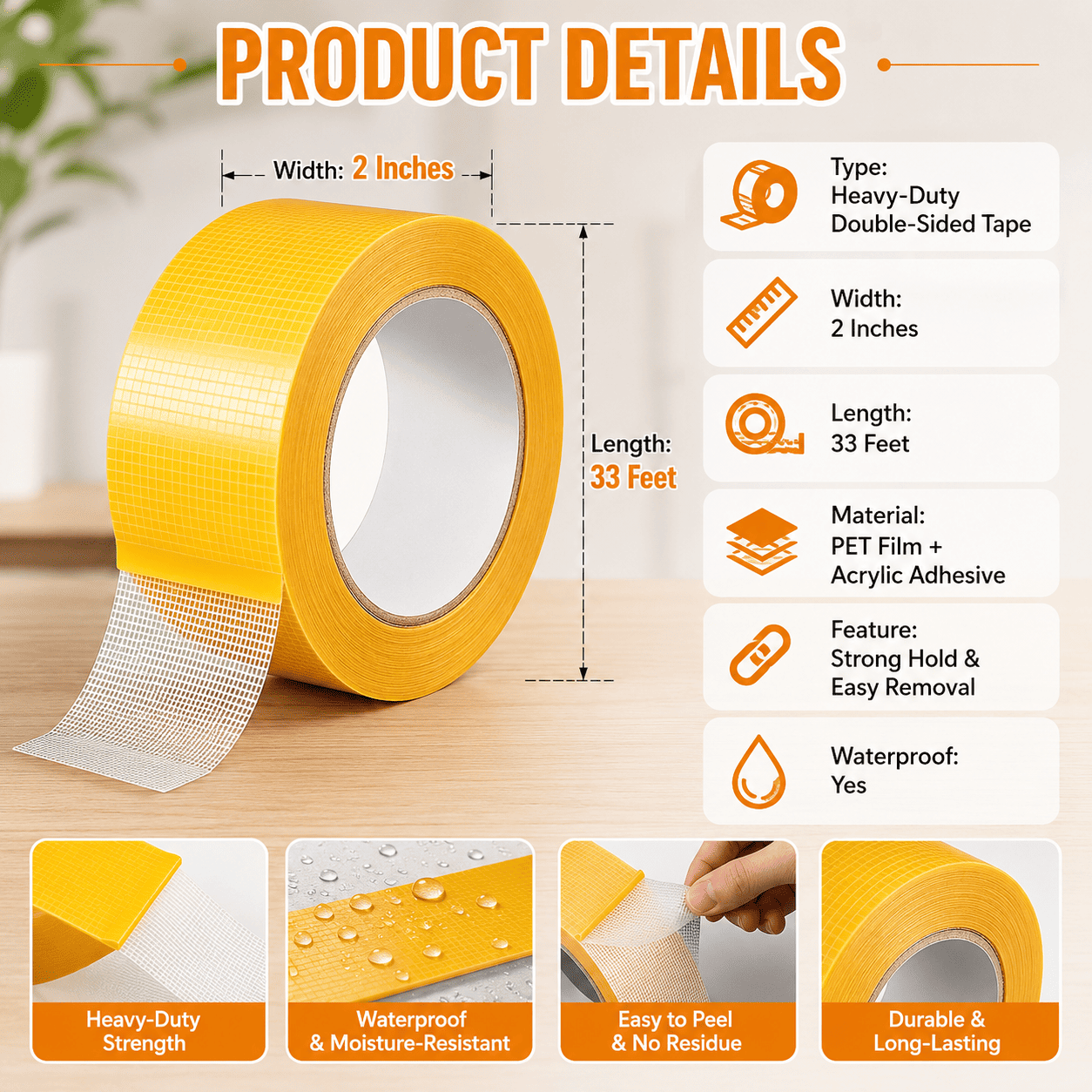 🔥 Heavy-Duty Double-Sided Tape – Strong Hold