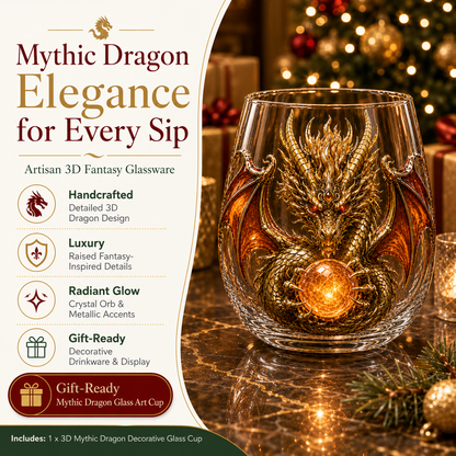 🐉✨ 3D Dragon GlassArt Cup I Luxury Raised FantasyGlassware for Whiskey, HomeBar Decor & Legendary Gifts 🎁