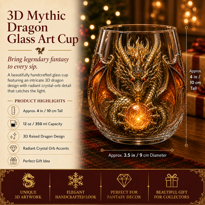 🐉✨ 3D Dragon GlassArt Cup I Luxury Raised FantasyGlassware for Whiskey, HomeBar Decor & Legendary Gifts 🎁