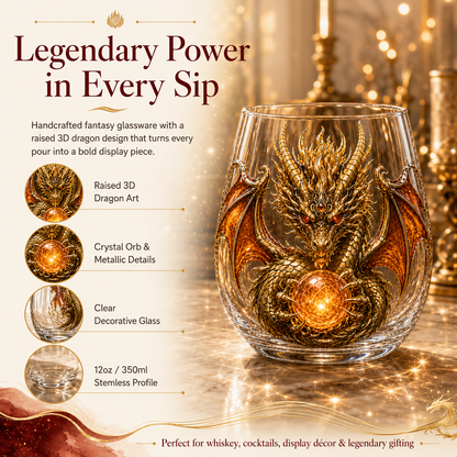 🐉✨ 3D Dragon GlassArt Cup I Luxury Raised FantasyGlassware for Whiskey, HomeBar Decor & Legendary Gifts 🎁