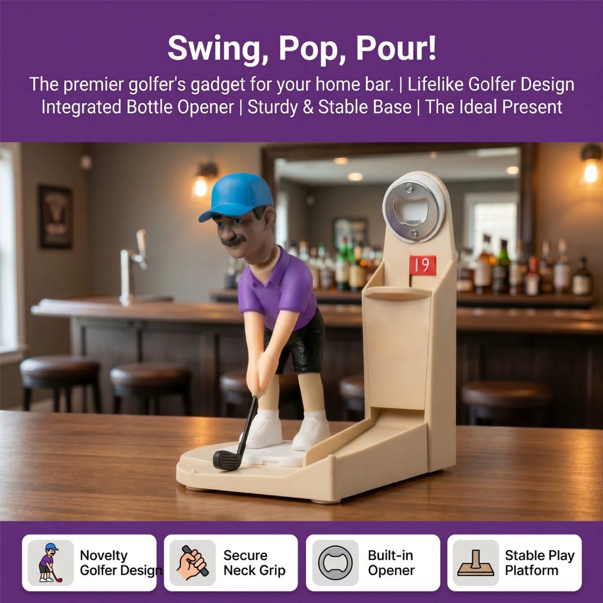 Head Interactive Golf Bottle Opener | Creative Figure Cap Launcher Game for Home Bar & Man Cave Best Gift for Him