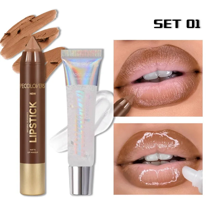 Hydrating Lip Liner & Gloss Set 💄 Long-Lasting Moisturizing Lip Contour Kit for Plump, Glossy Lips ✨