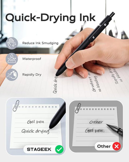 🔥Black Gel Pens, 6Pcs 0.5mm Gel Pens Fine Point, Quick Dry Retractable Gel Pen Set, Smooth Writing Pens for Office Work, Note Taking, Black Ink Pens for Men Women(Black)