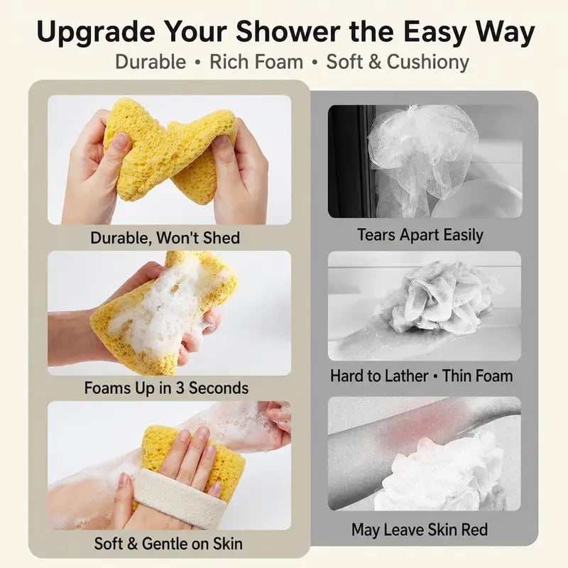 🧽 2-Pack Soft Bath Sponge with Soap Pocket | Quick Foaming Shower Scrub Sponge for Smooth Skin & Daily Body Cleaning ✨