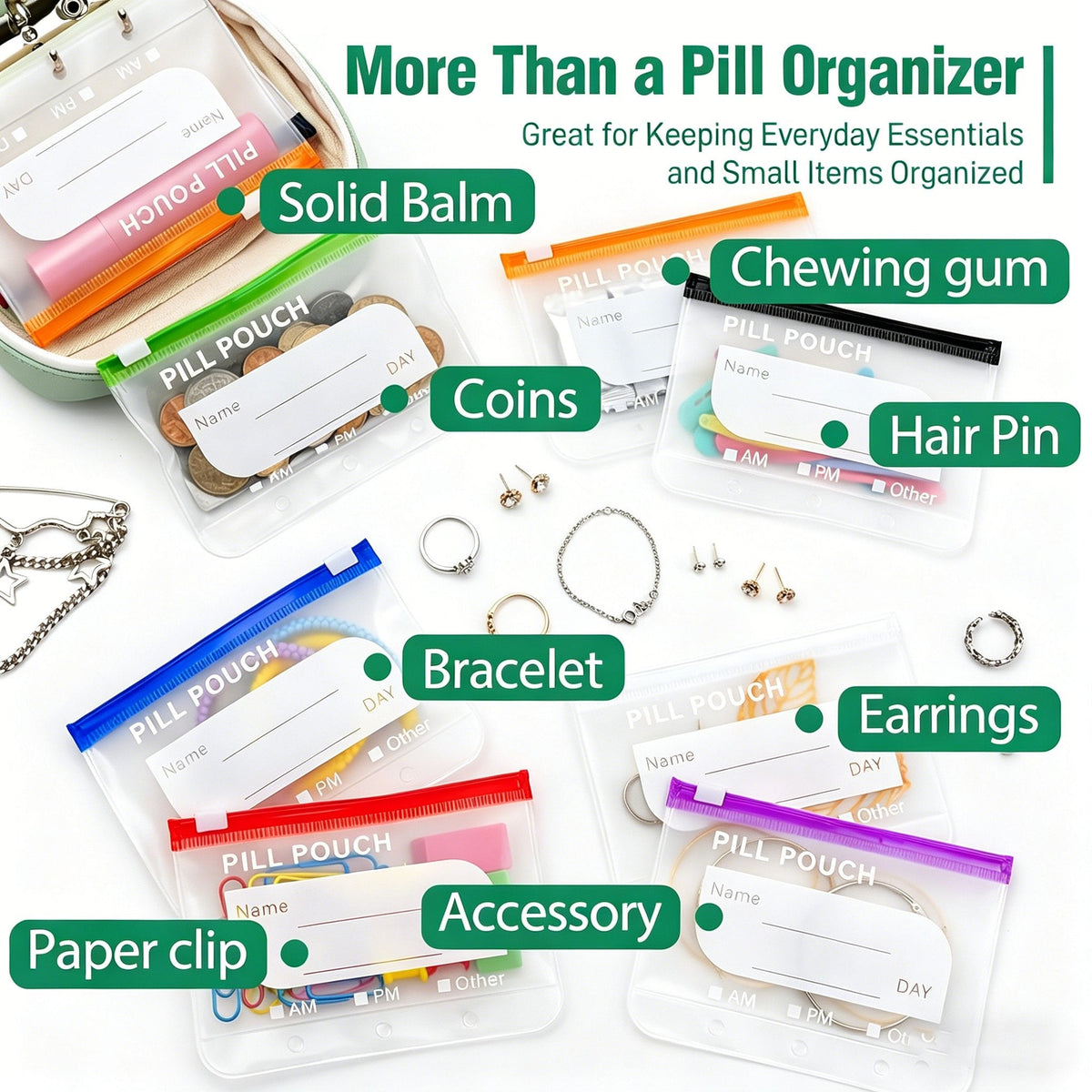 💊Limited Time Offer ! A8 Waterproof 14 Color-Coded Pill Pouches Organizer – Portable Binder-Style Weekly Travel Medicine Storage Case for Pills, Vitamins & Supplements