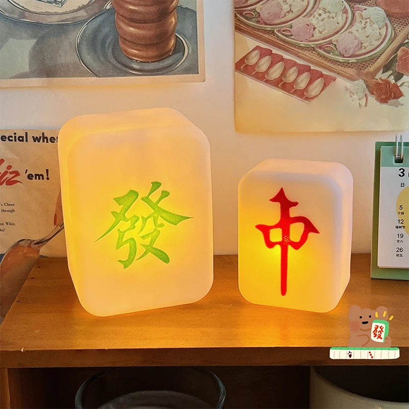 Cute Mahjong LED Night Light 🀄️ Aesthetic Room Decor & Creative Ambient Lamp ✨ Kawaii Silicone Bedside Light, Unique Novelty Gift for Game Lovers 🎁