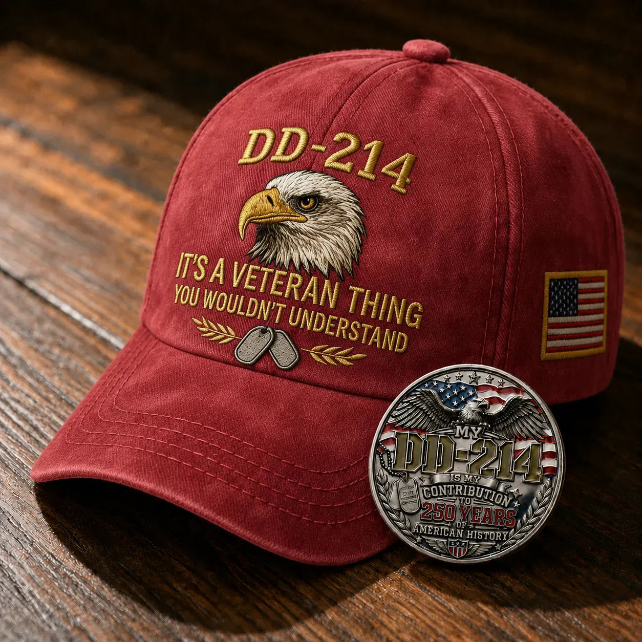 DD-214 Veteran 3D Embroidered Cap - “IT'S A VETERAN THING YOU WOULDN'T UNDERSTAND”🎁 Free Honor Coin With Every Cap Purchase