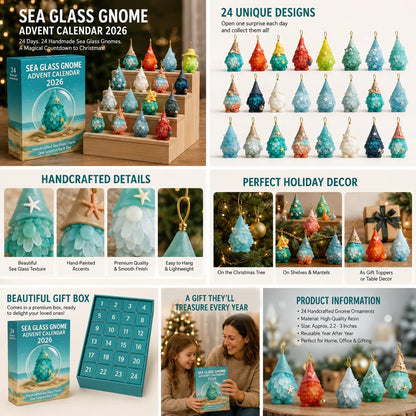 🌊🧝‍♂️ Sea Glass Gnome Advent Calendar 2026 | 24 Coastal Gnome Charms for Christmas Countdown, Tree Decor & Holiday Gifts 🎄✨