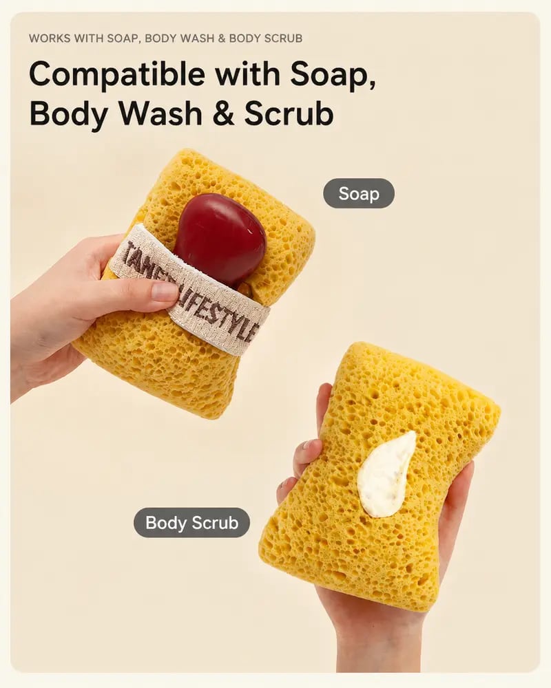 🧽 2-Pack Soft Bath Sponge with Soap Pocket | Quick Foaming Shower Scrub Sponge for Smooth Skin & Daily Body Cleaning ✨