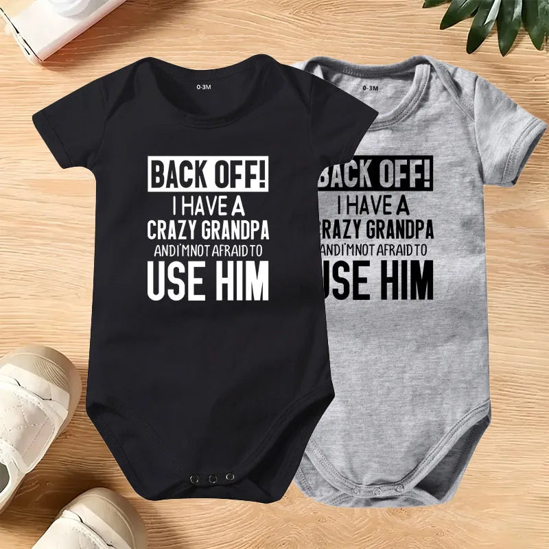 🔥Hot Sale🌟👶 "Back Off! I Have a Crazy Grandpa" Cute Cotton Baby Bodysuit