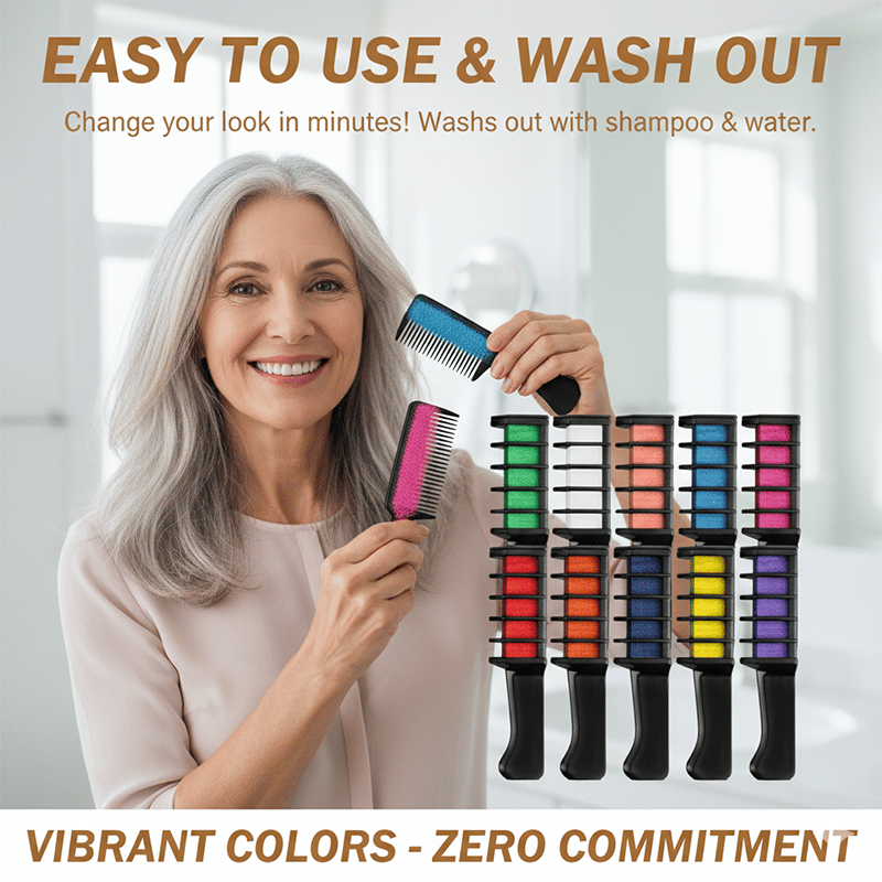 ✨Instant Washable Hair Chalk Comb Set - Mess-Free Temporary Hair Color for Kids & Parties🎆