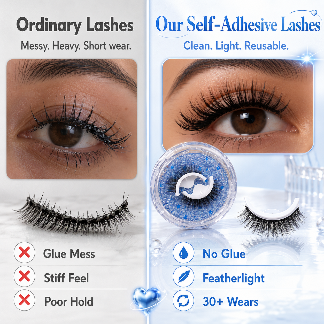 No-Glue Self-Adhesive Reusable Lashes😍
