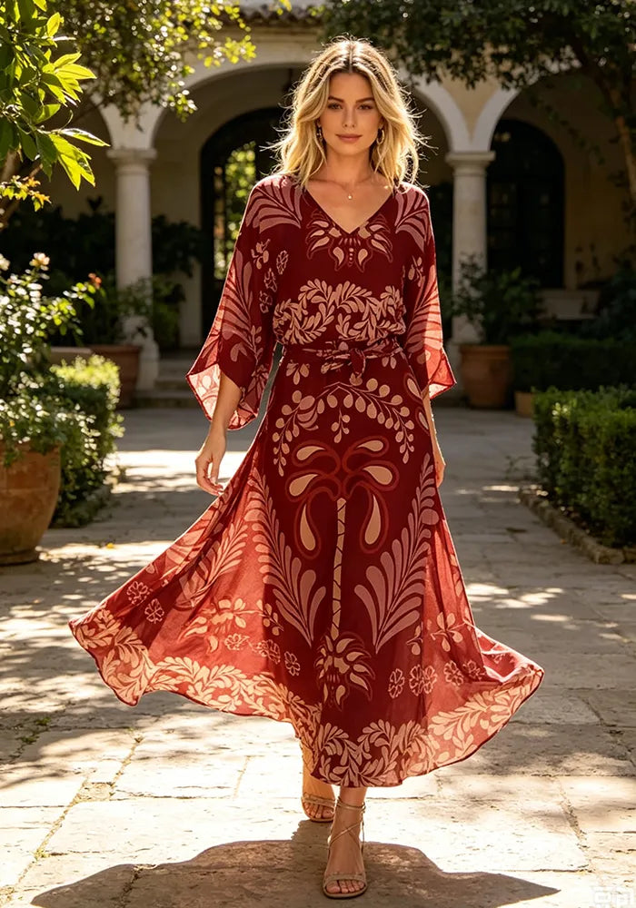 Bohemian V-Neck Loose Dress