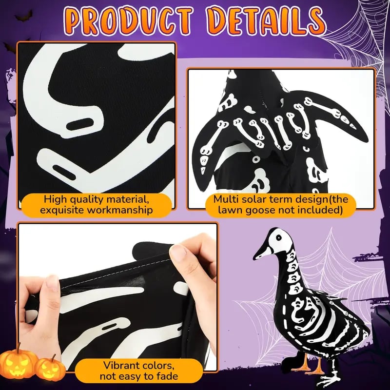 Halloween Porch Goose Outfits Glow in the Dark Skeleton Pumpkin Costume Clothes Accessories for 23'' Plastic/ Cement Goose Statue, Halloween Outdoor Patio Yard Lawn Decoration