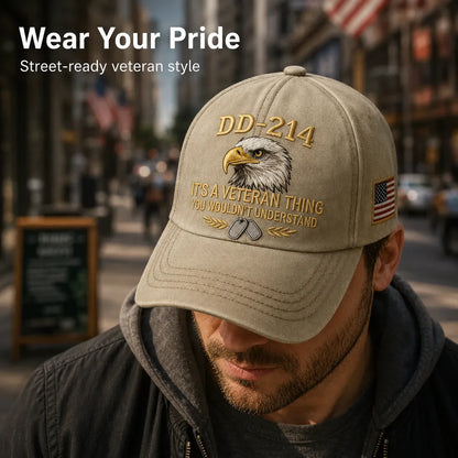DD-214 Veteran 3D Embroidered Cap - “IT'S A VETERAN THING YOU WOULDN'T UNDERSTAND”🎁 Free Honor Coin With Every Cap Purchase
