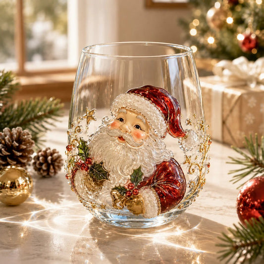 🎅Christmas Early Bird Sale🎄 Christmas Glass Art Cup | Luxury Raised Holiday Glassware