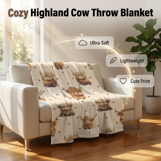 🐮🤎 Highland Cow Printed Throw Blanket – Ultra-Soft Flannel Blanket | Cozy Farmhouse Home Decor