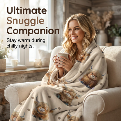 🐮🤎 Highland Cow Printed Throw Blanket – Ultra-Soft Flannel Blanket | Cozy Farmhouse Home Decor