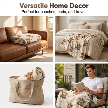 🐮🤎 Highland Cow Printed Throw Blanket – Ultra-Soft Flannel Blanket | Cozy Farmhouse Home Decor