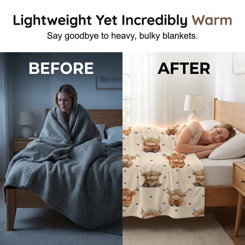 🐮🤎 Highland Cow Printed Throw Blanket – Ultra-Soft Flannel Blanket | Cozy Farmhouse Home Decor