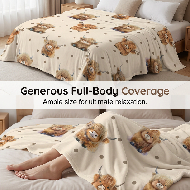 🐮🤎 Highland Cow Printed Throw Blanket – Ultra-Soft Flannel Blanket | Cozy Farmhouse Home Decor