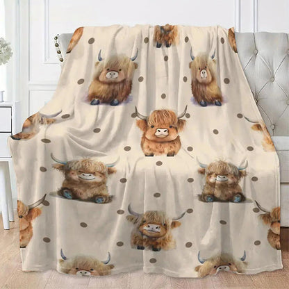 🐮🤎 Highland Cow Printed Throw Blanket – Ultra-Soft Flannel Blanket | Cozy Farmhouse Home Decor