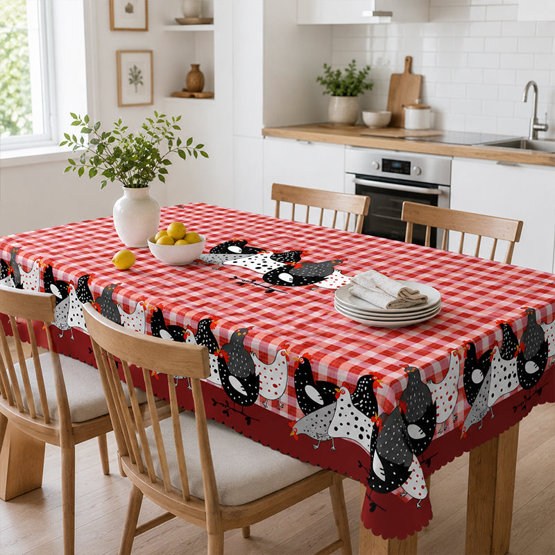 🐓❤️ 50% OFF! Farmhouse Rooster Tablecloth | Red Buffalo Plaid Chicken Table Cover