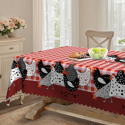 🐓❤️ 50% OFF! Farmhouse Rooster Tablecloth | Red Buffalo Plaid Chicken Table Cover