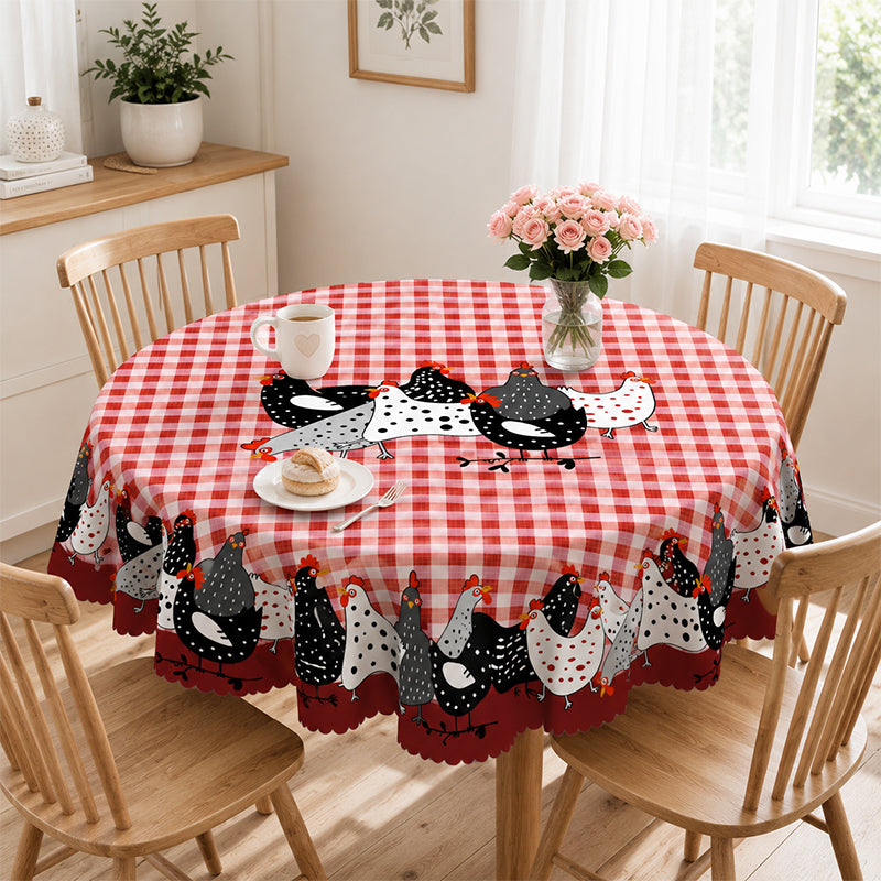 🐓❤️ 50% OFF! Farmhouse Rooster Tablecloth | Red Buffalo Plaid Chicken Table Cover